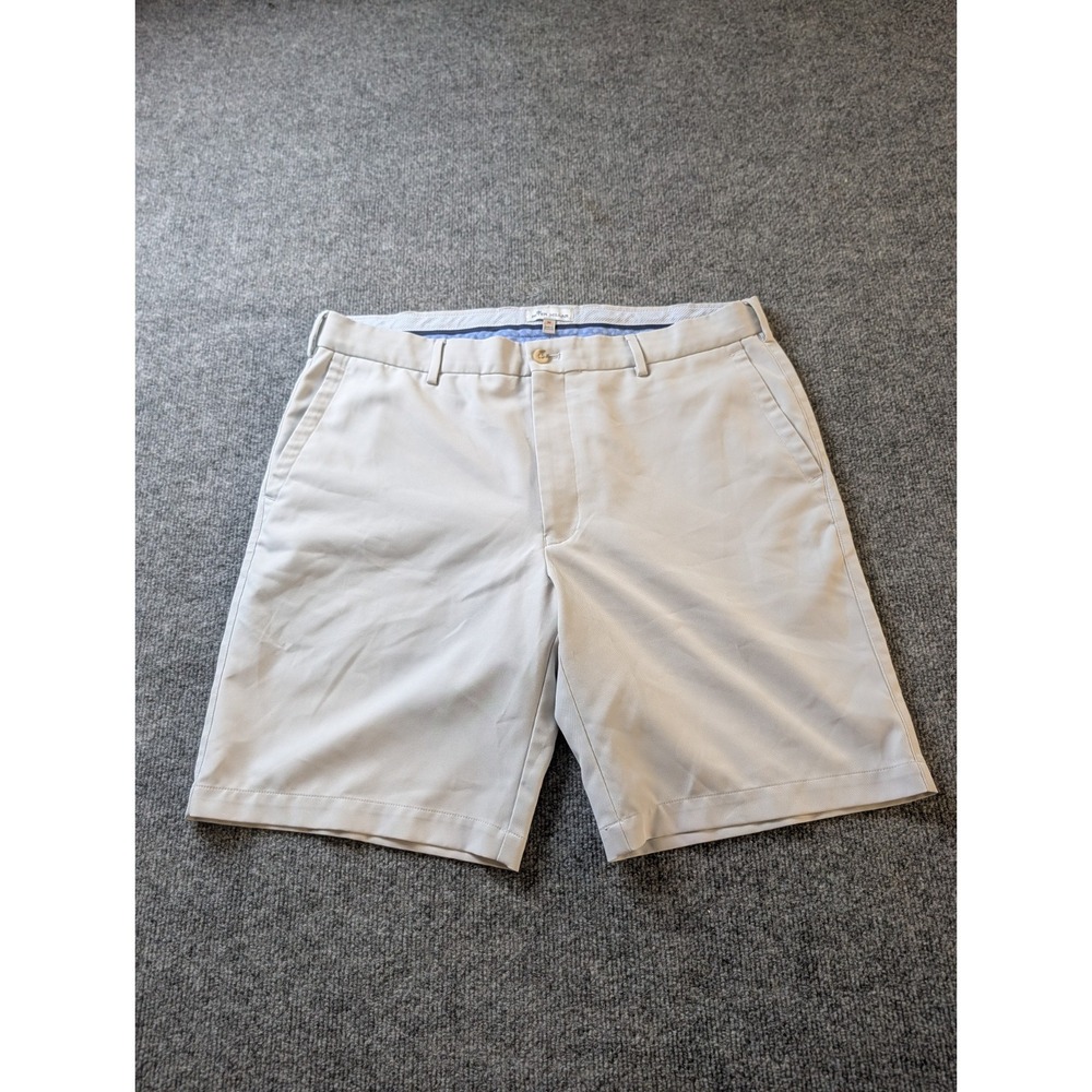 Peter Millar Mens Golf Shorts Size 36 Beige Tan Polyester Stretch Crown Logo